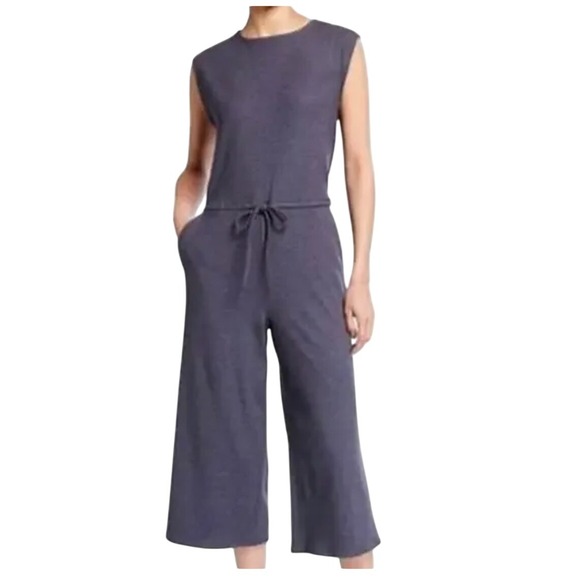 Eileen Fisher Pants - Eileen Fisher Blue Gray Ribbed Ankle‎ Cropped Jumpsuit XS